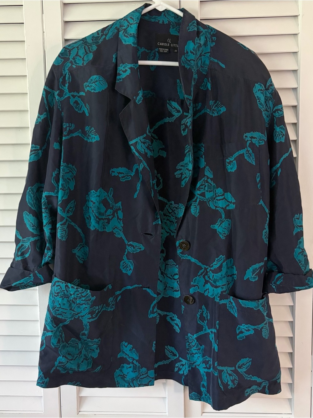 Carole Little Navy Jacket with Teal Floral Accent